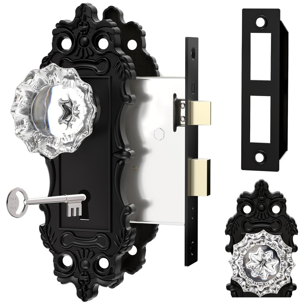Antique Door Knobs Interior Mortise Lock Matte Black Door Knobs Crystal Glass...