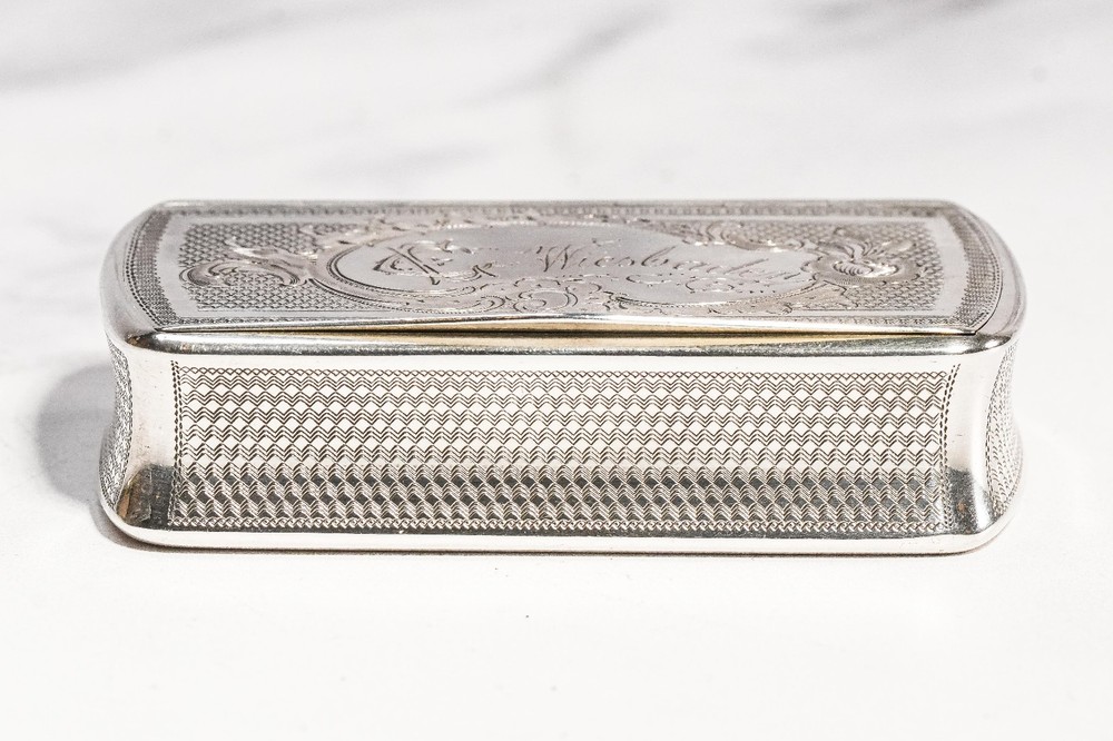 Intricate Engine Turned Pattern Antique Victorian 800 Silver Snuff Box