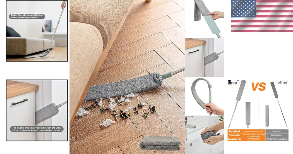 Washable Microfiber Gap Duster: 55" Extendable Tool for Hassle-Free Dust Removal