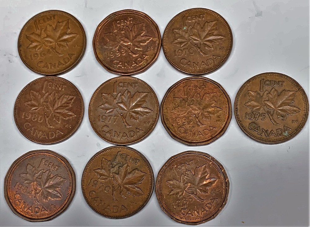 # C3133 CANADA SMALL CENTS, 10 DIFFERENT DATES