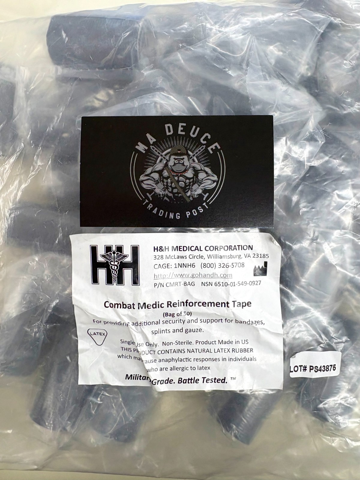 **Lot of 250** H&H Medical Combat Medic Reinforcement Tape Rolls 2" x 100"