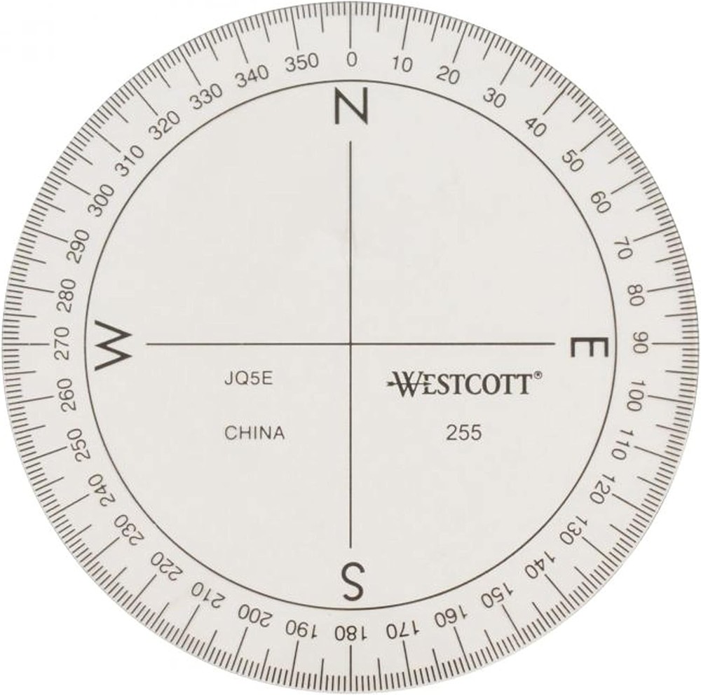 Westcott ‎360-Degree Protractor Compass for Drawing and Drafting, Clear, 3.5 in