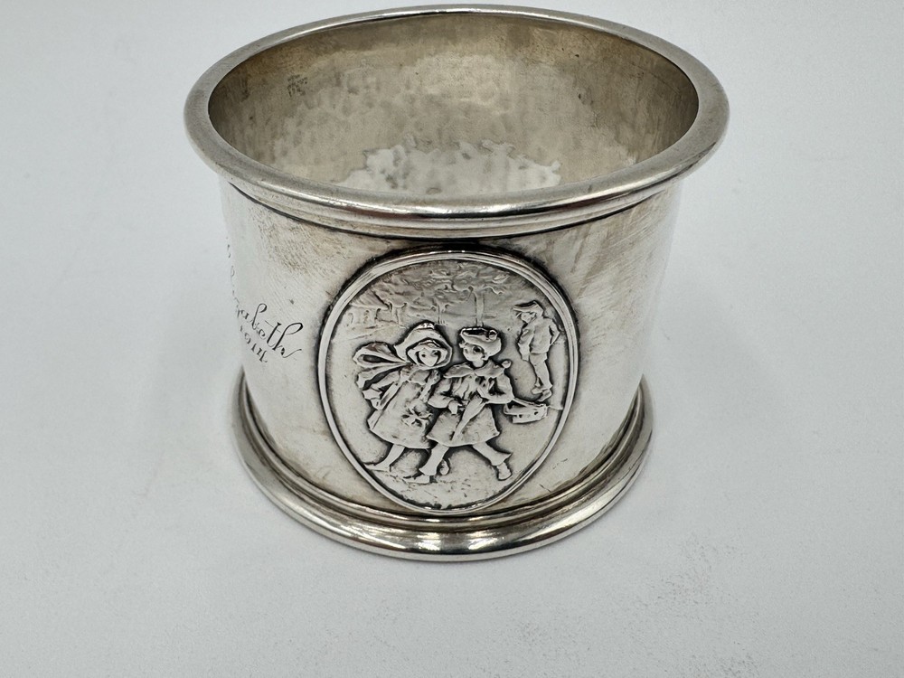 Gorham Sterling Silver Applied Scenery Hammered Napkin Ring