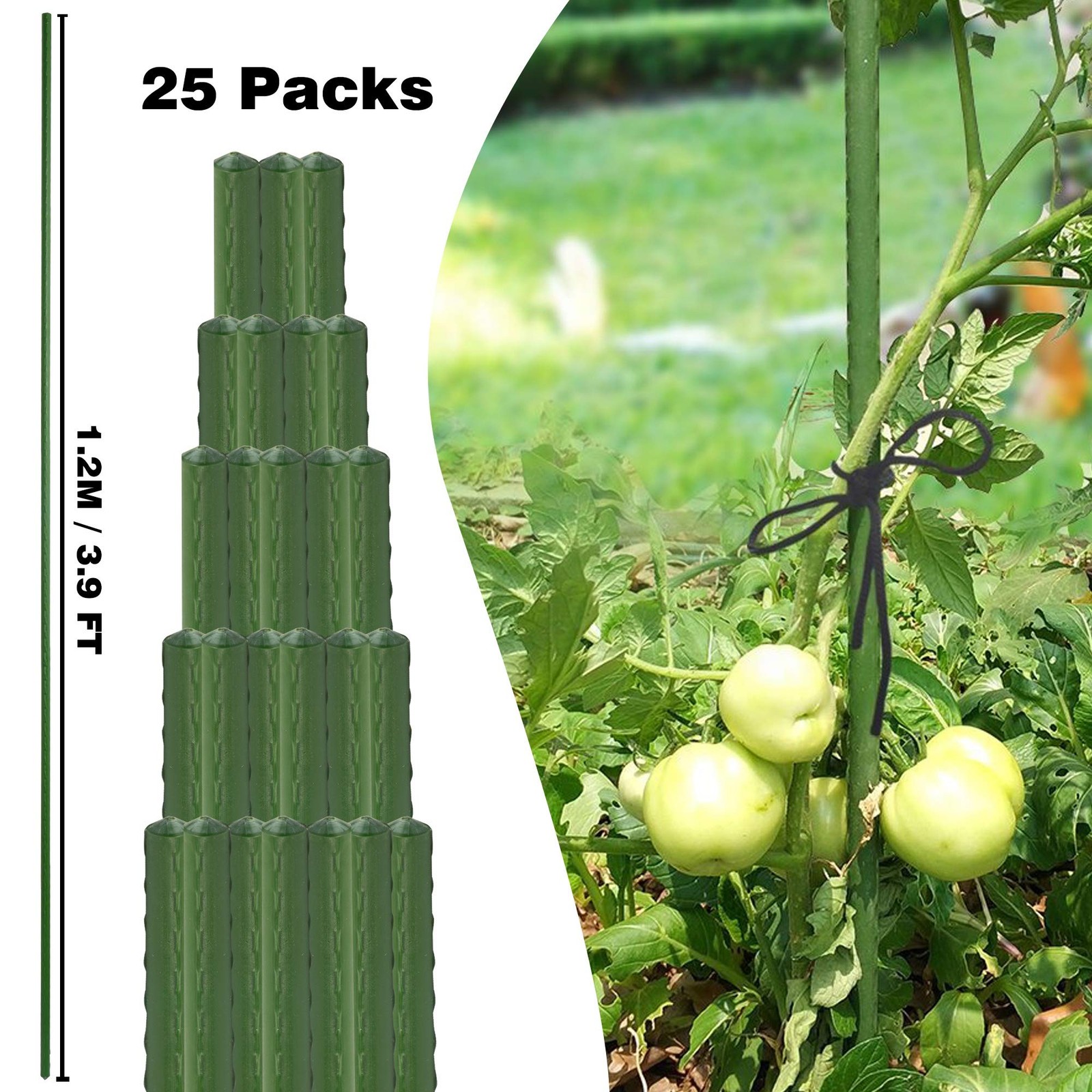 Xiny Tool Garden Stakes, 25 Pack 4 Ft Steel Plant 48 Inch, Green
