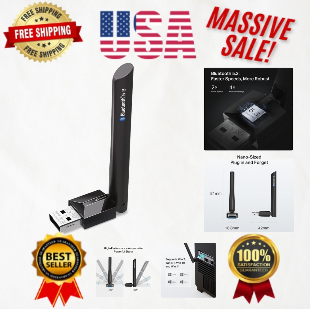 Bluetooth 5.3 USB Adapter - Long Range Receiver with Adjustable Antenna for PC