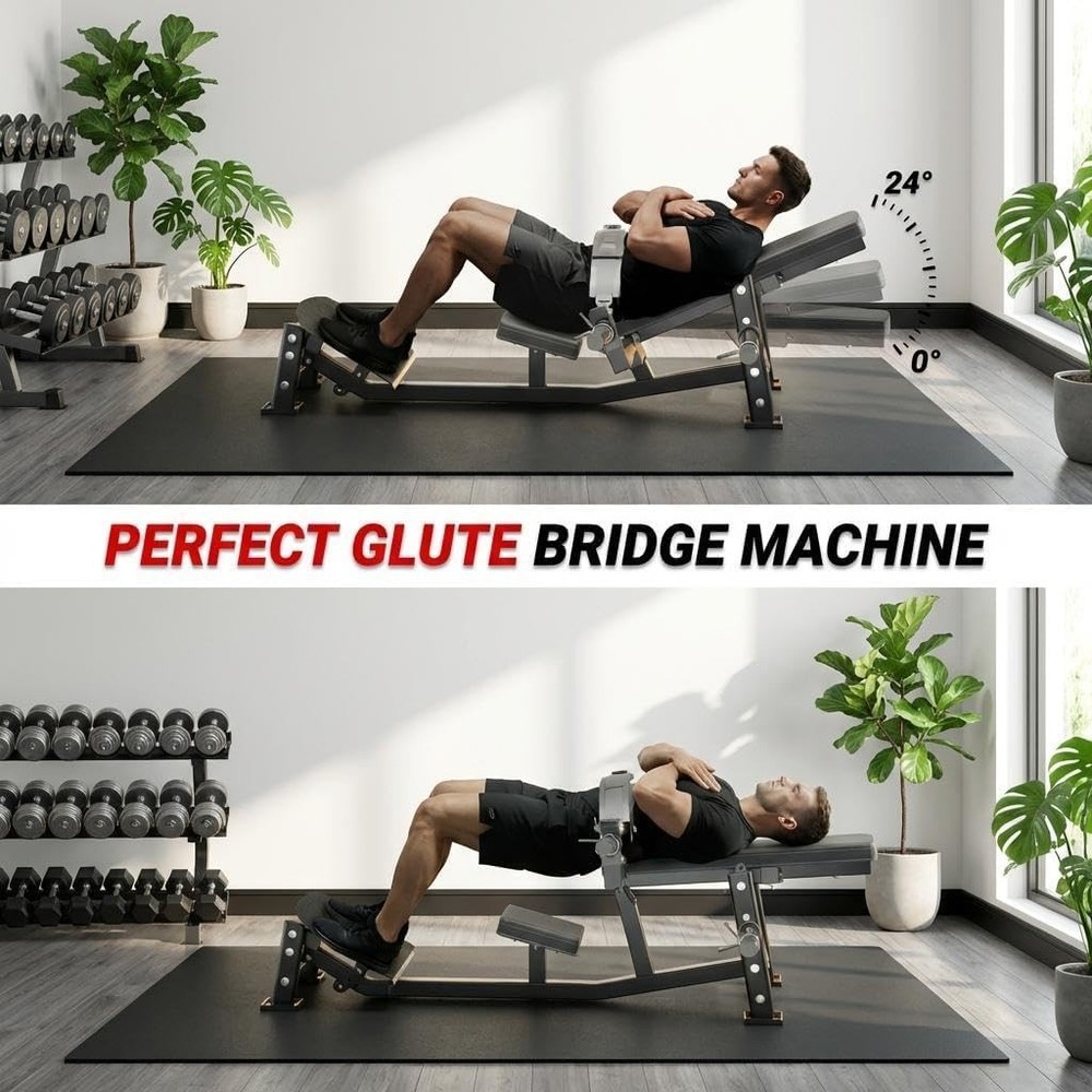 Hip Thrust Machine 630LB Adjust Footboard Triple-Lock Strap Glute Bridge Builder