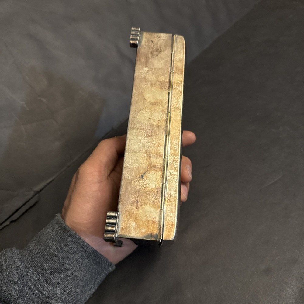 Poole Silver Co 2002 Silverplate Footed Cigarette/Jewelry Box Vintage Wood Lined