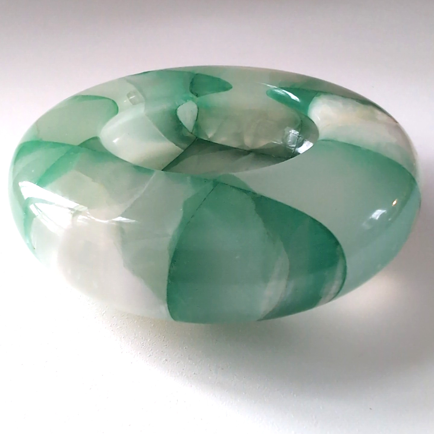 Vintage Carved Green Onyx Stone Ashtray MCM Heavy Trinket Made Italy Checkered