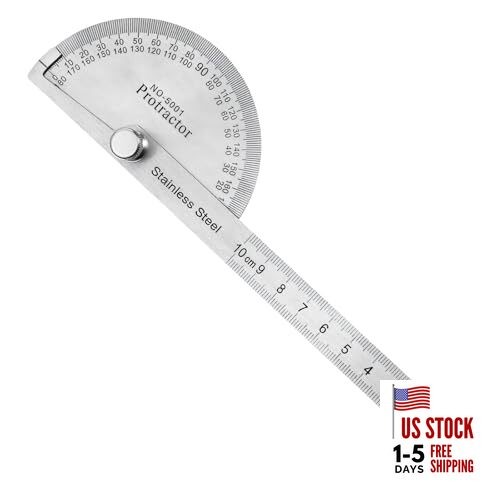 Stainless Steel Angle Protractor, 0-180 Degrees, Adjustable Woodworking Ruler