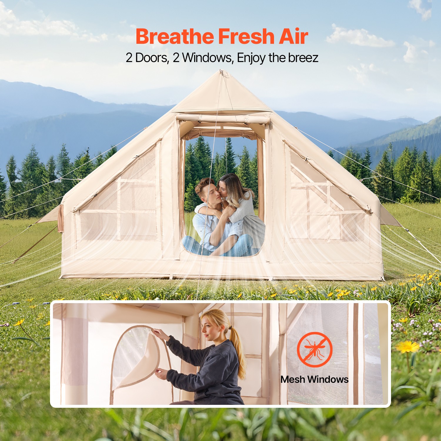 Inflatable Tents for 3-5 Person Camping Tent Blow Up Tent w/ Pump & Stove Jack