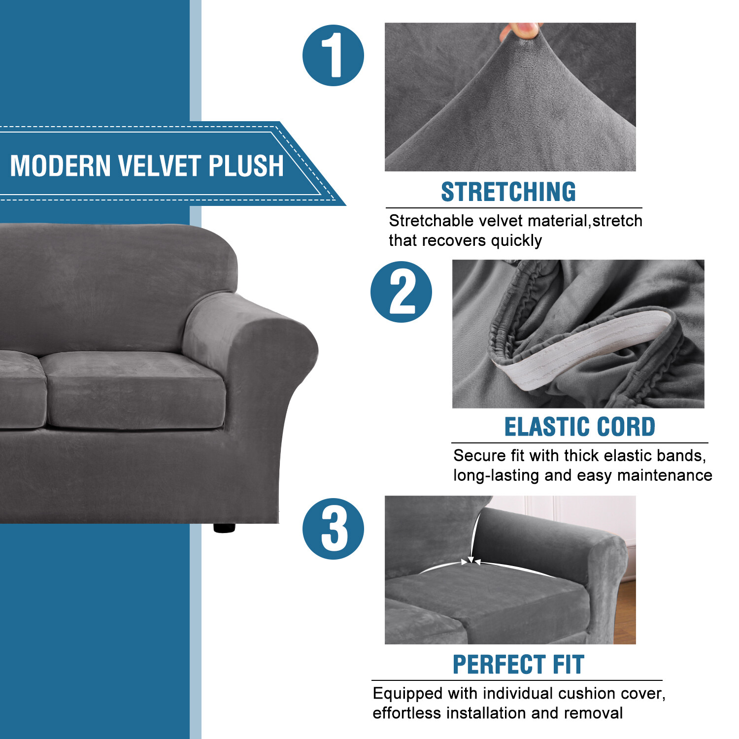 Velvet Stretch Couch Cover Sofa Covers for 1/2/3 Cushion Couch Sofa Slipcovers