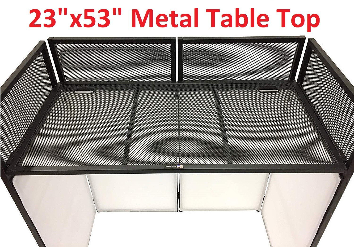 Jumbo 53" Wide DJ Event Facade White/Black Scrim Booth Two Top Corner Table Tops