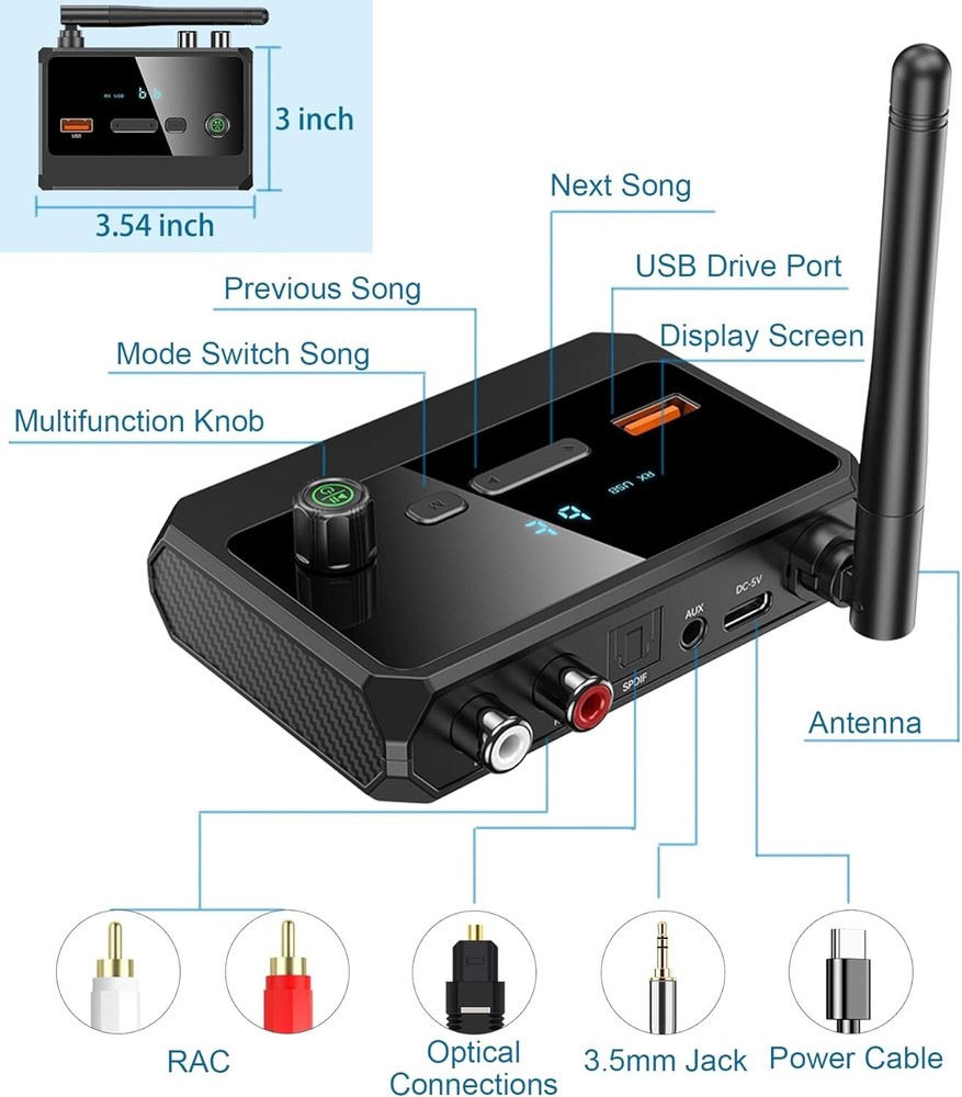 Wireless Bluetooth 5.3 Audio Receiver Optical USB Adapter for Home Stereo System