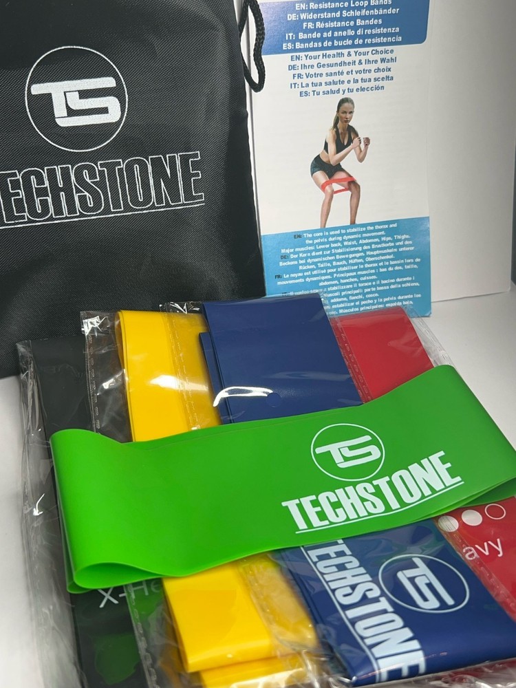 Techstone Stretching Exercise Resistance Loop Bands Multicolor New