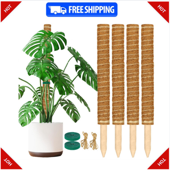 Moss Pole, 4 Pack 17inch Monstera Plant Support Stackable Moss Poles for Plan...