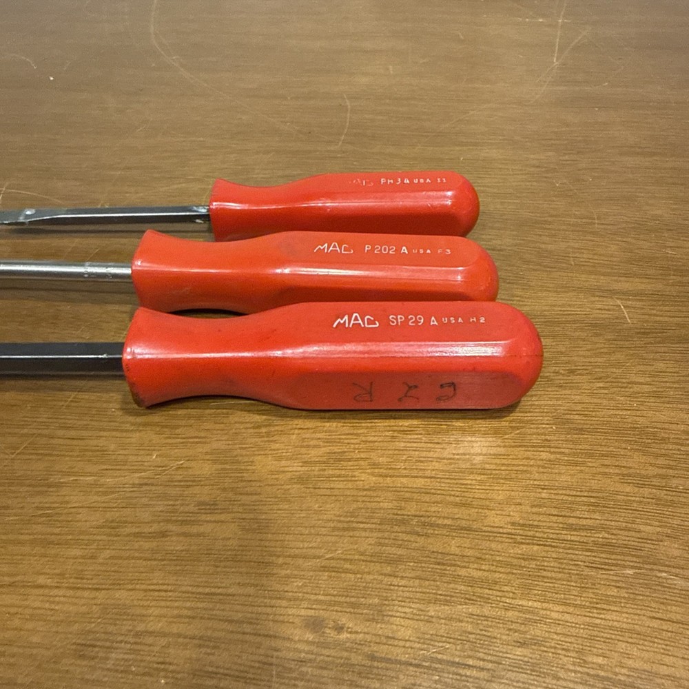 MAC TOOLS 3 PIECE PH3A Slotted, P202A PHILLIPS, SP29A Cotter Pin Red Handle