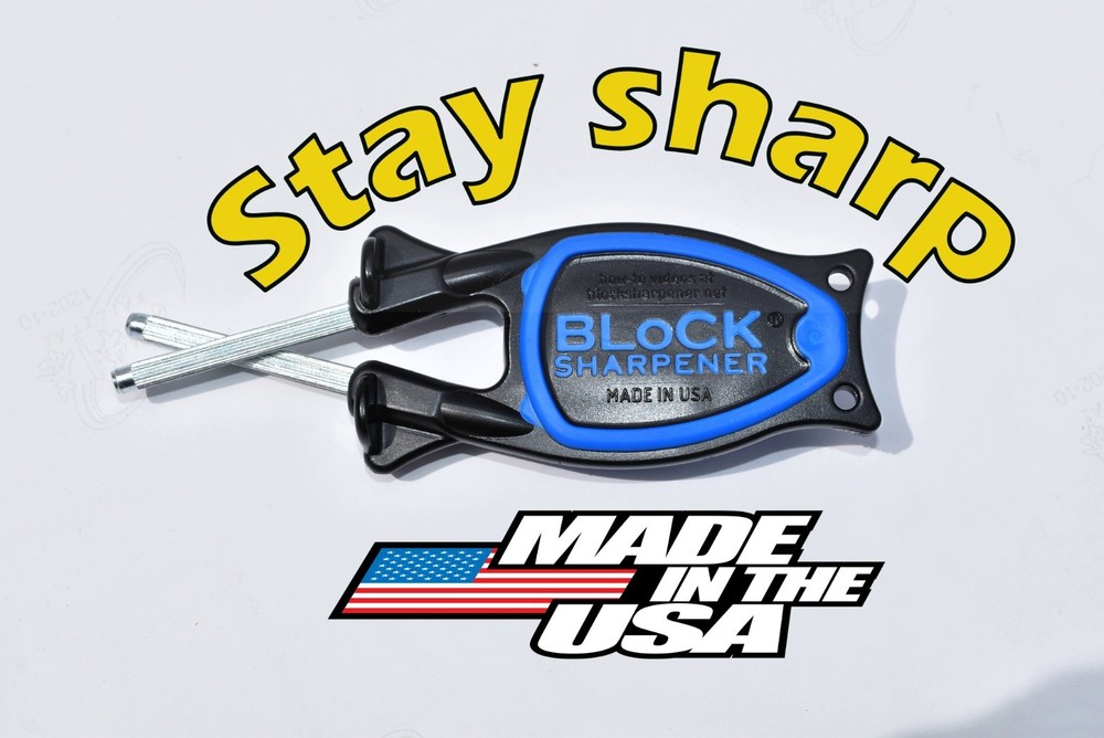 Block knife sharpener- quick and simple to use Handheld sharpener that hones.