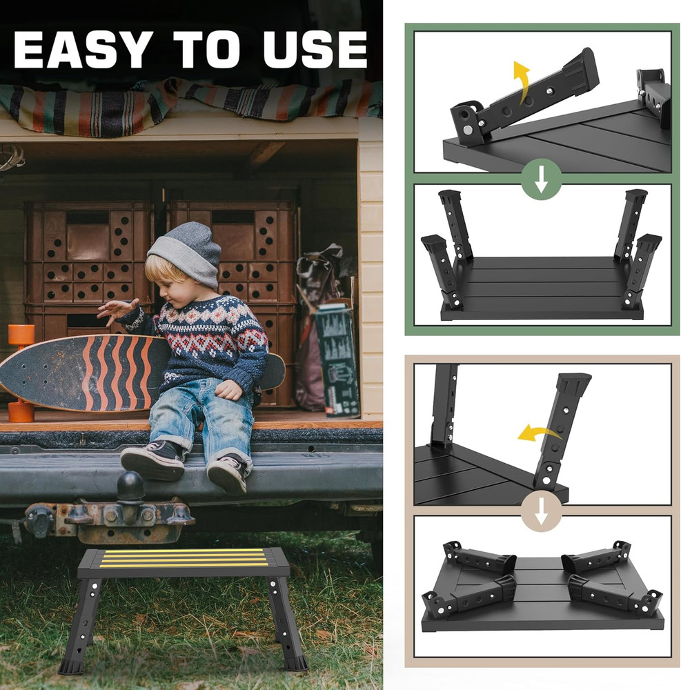 Adjustable Height Aluminum RV Step Stable Foldable Platform Step Stool...