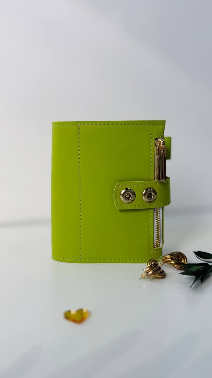 Light green Leather notebook cover A7 big binder mini wallet handmade gift