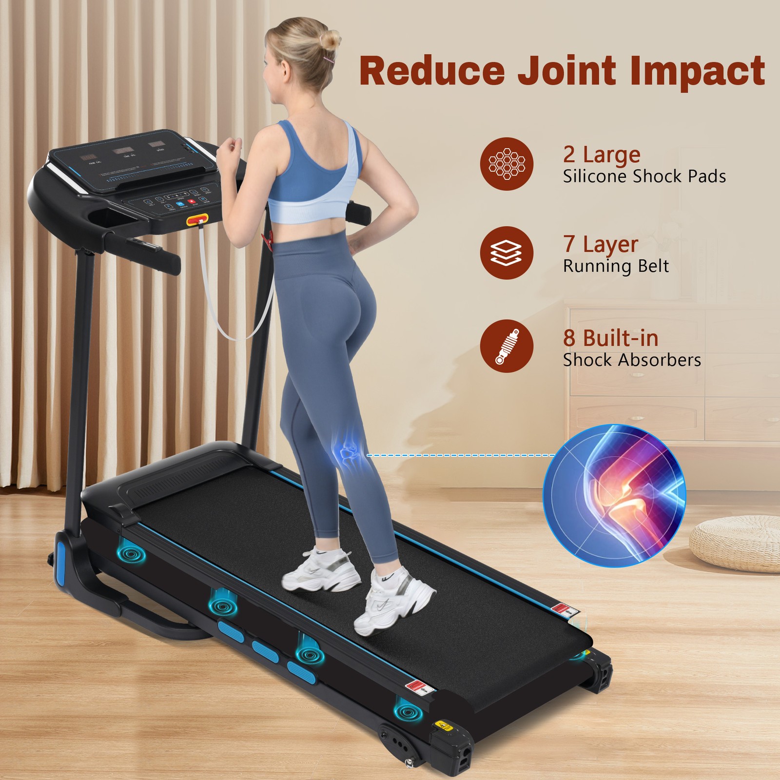 NEW 3.5HP Foldable Incline Treadmill 10MPH Quiet for Home Double Deck Technology