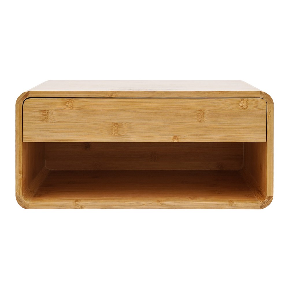 Rustic Bamboo Floating Nightstand with Drawer, Wall-Mounted Bedside Cabinet