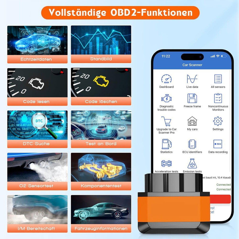 ELM327 Bluetooth OBD2 Code Reader Car Diagnostic Scanner for Android and iOS