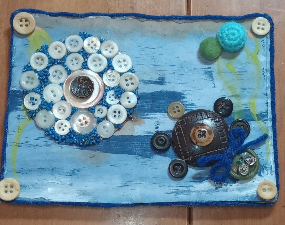 Snapping Sea Turtle Handmade Button Art Beads And Button Turtle Theme Art