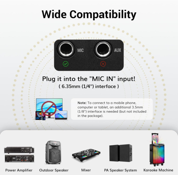 Micrófonos Inalámbricos UHF Duales 60m Sistema con Receptor Karaoke Pro, Nuevo