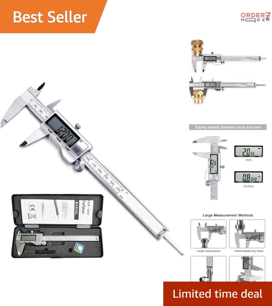 Precision Digital Caliper - Stainless Steel Measuring Tool with LCD Screen