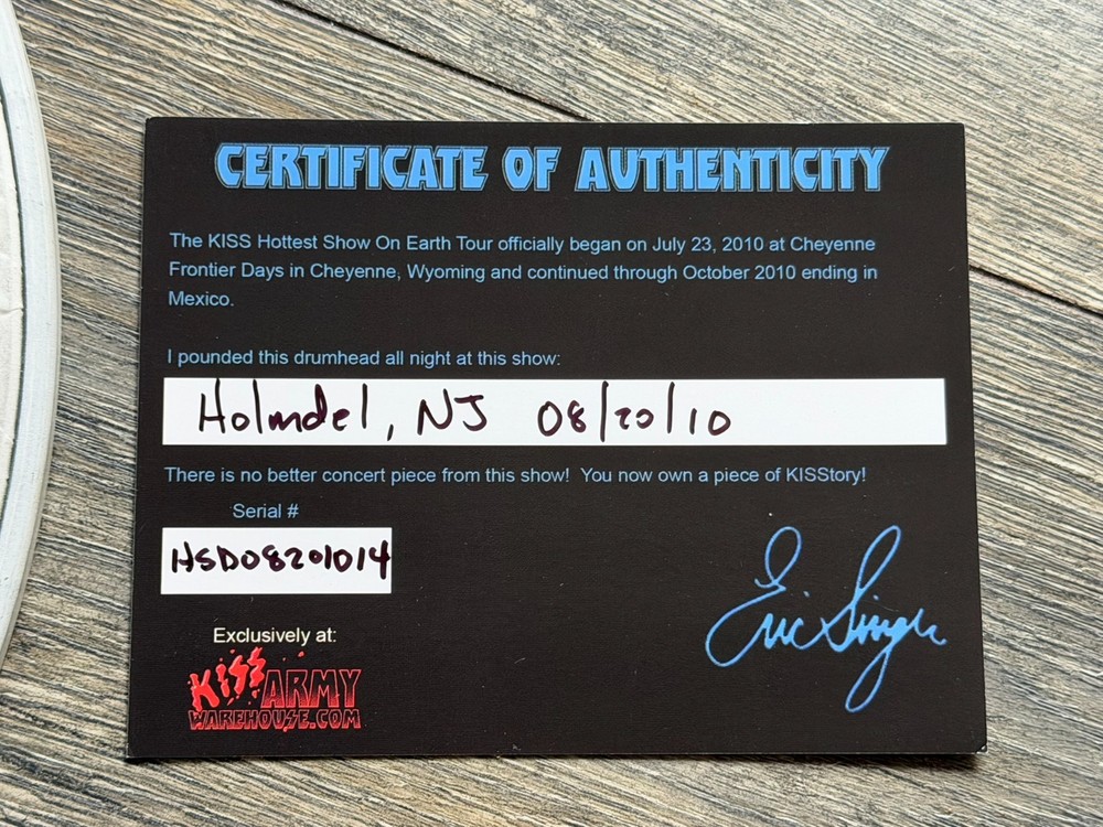 KISS Drumhead ERIC SINGER Concert Used Signed Modern Day Delilah NJ 2010 Tour