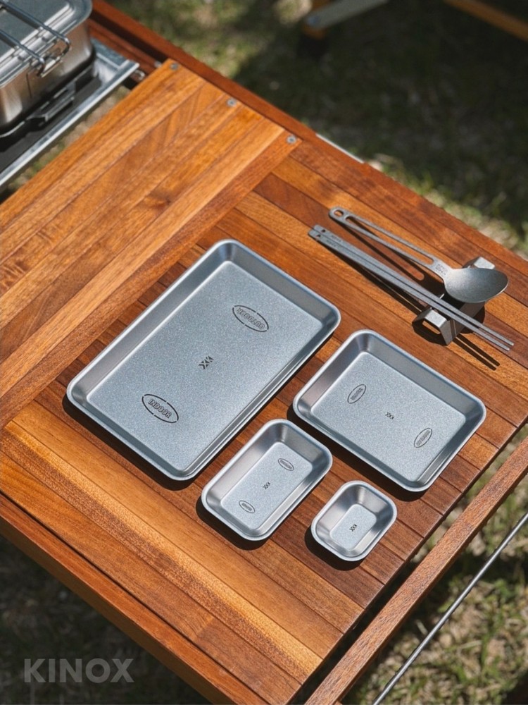 KINOX Stainless Steel Rectangular Plate Set (4pcs) – Stackable – Made in Korea