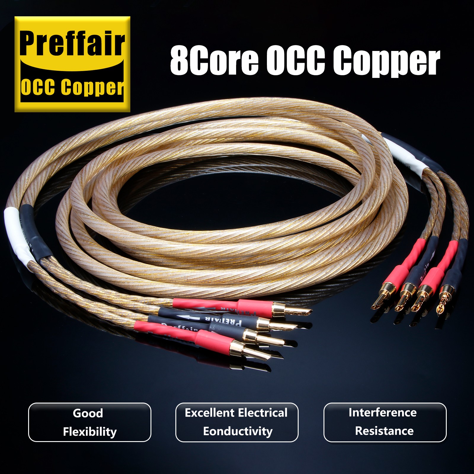 8Core Preffair OCC Copper Silver Plated Speaker Cable Gold Plated Plugs