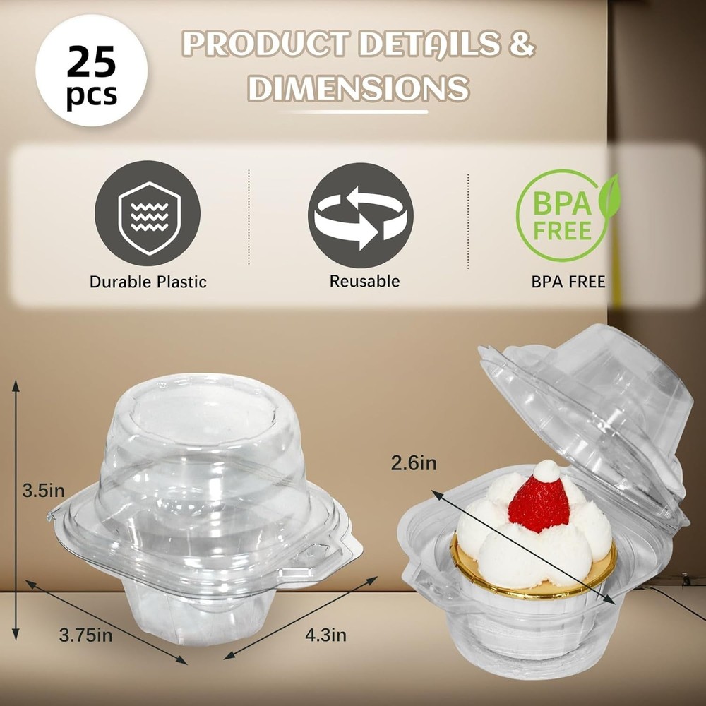 Spacious 3" Cupcake Holders - 50 Pack Clear Stackable Containers for Events