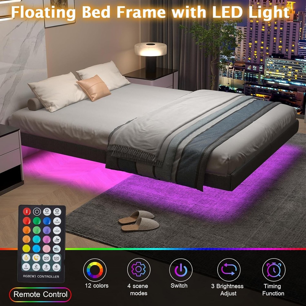 King Bed Frame ,Floating Metal Bed Frame King with LED Lights
