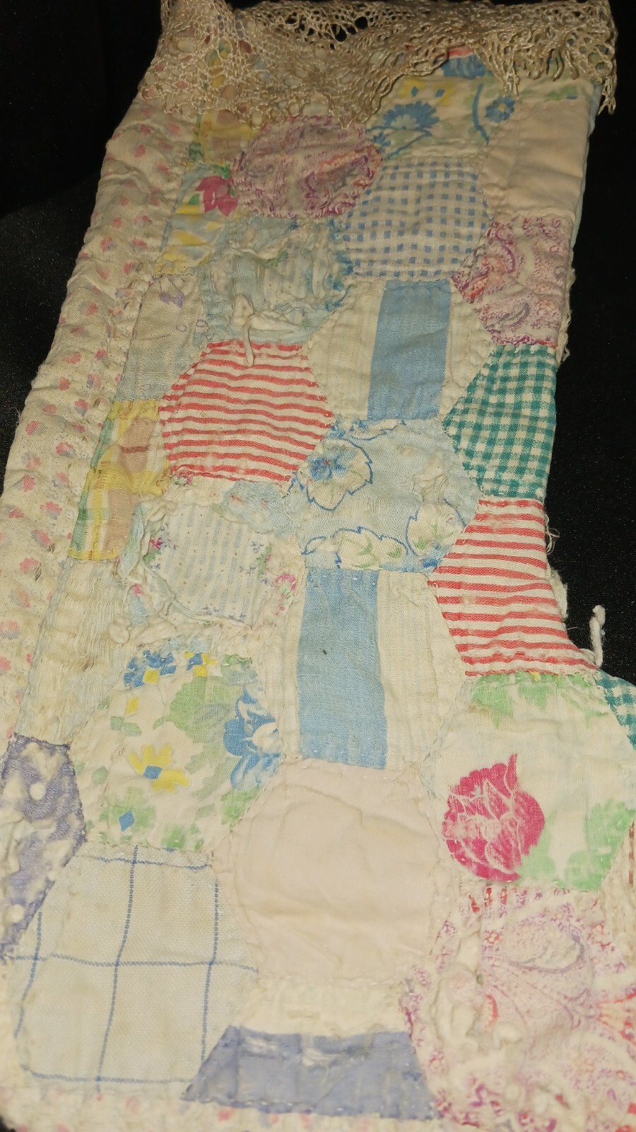 Antique Hand Stitched Quilted Christmas Stocking Flour Sack Rustic Cottage 1940s