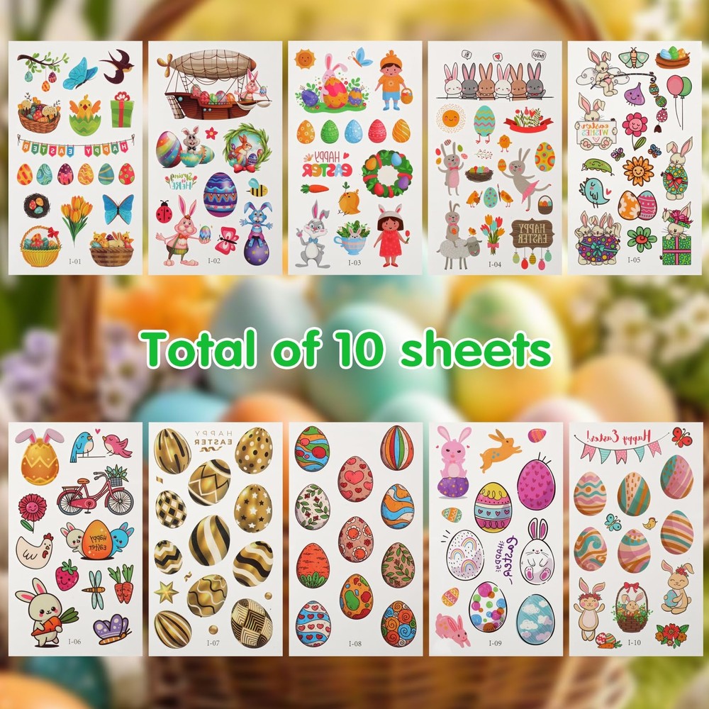 Hamiutci 127Pcs Easter Temporary Tattoos - Multiple Sizes,