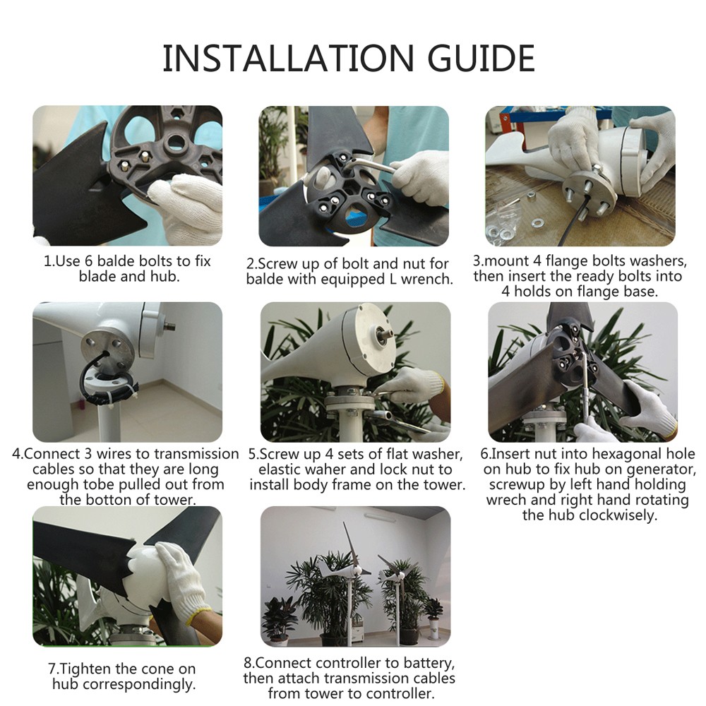 2 Sets Wind Turbines Generator 3000W Max Power W/ Charge Controller Windmill 48V