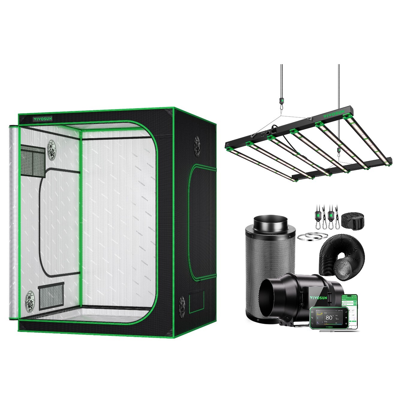 VIVOSUN 5x5FT Smart Grow Tent Kit & 650W LED Grow Light & G6 Ventilation E42A+