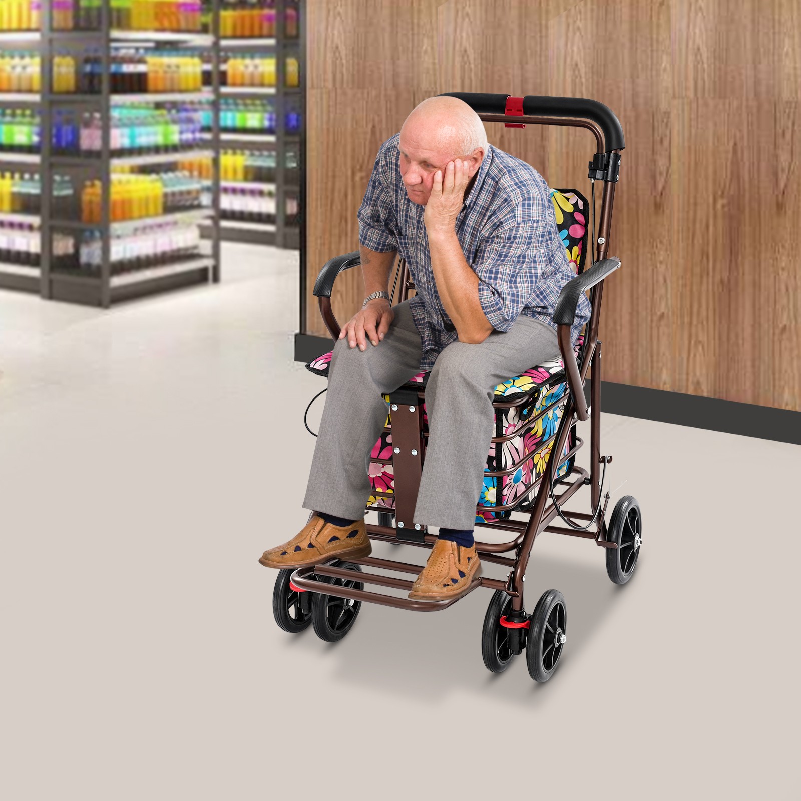 Foldable Shopping Cart, Shopping Cart with Seat for Elder Kids Max 100kg