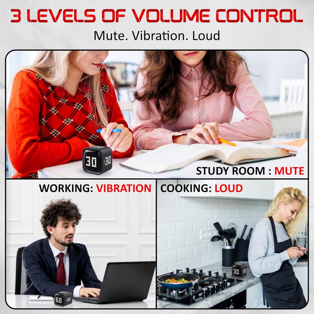 Digital Pomodoro Timer Cube, Rechargeable TypeC Productivity Countdown Clock ...