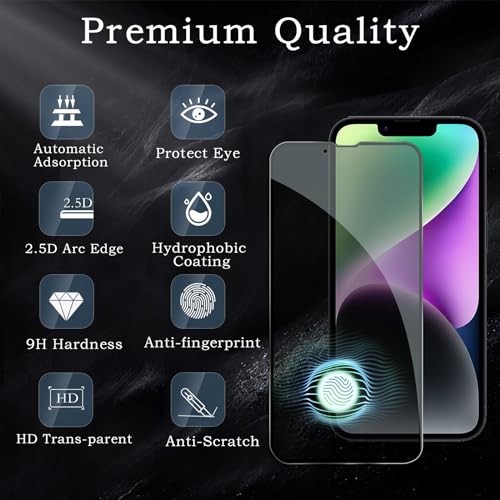 Privacy Screen Protector for iPhone 14, Shatterproof Tempered Glass