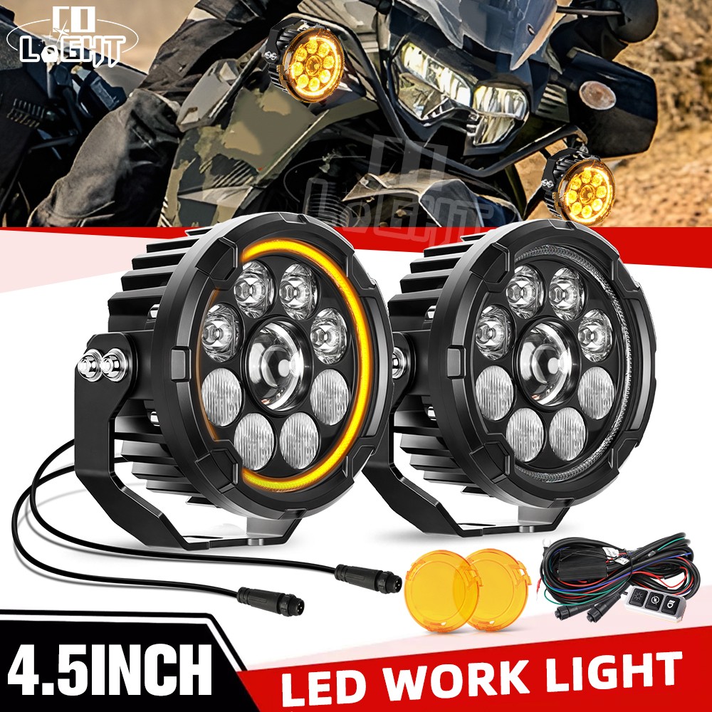 Pair Amber White Motorcycle LED Spot Lights Auxiliary Headlight Driving Fog Lamp