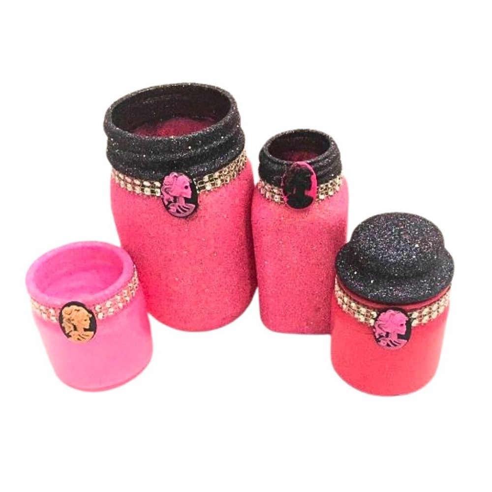 Black and Pink Skull Glitter Makeup Brush Set