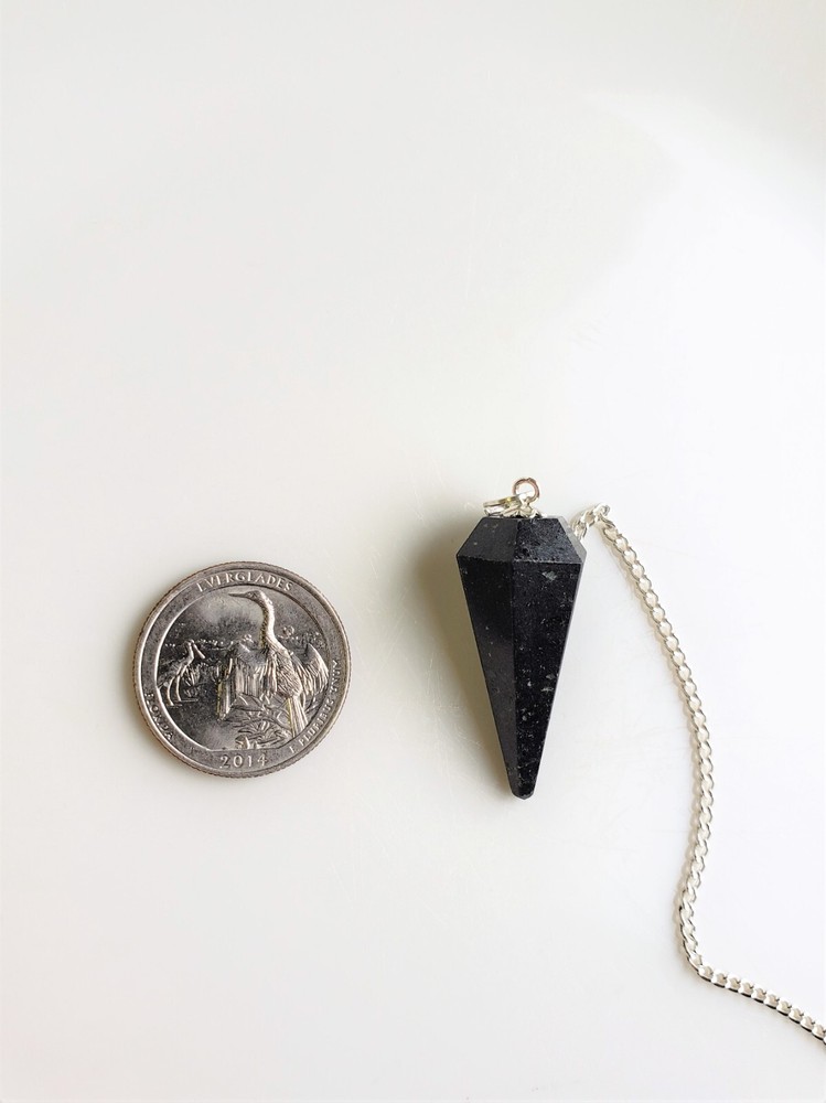 Natural Black Agate Pendulum, Gemstone Pendulum 6 Sided with Bead / Divination