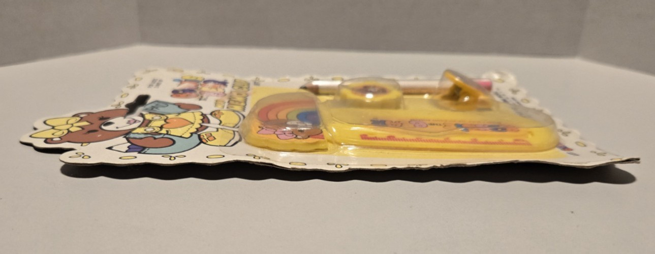 Vintage 1980's Bonnie the Bear Yellow Mini Memo Ruler Clip Set Pencil and Eraser