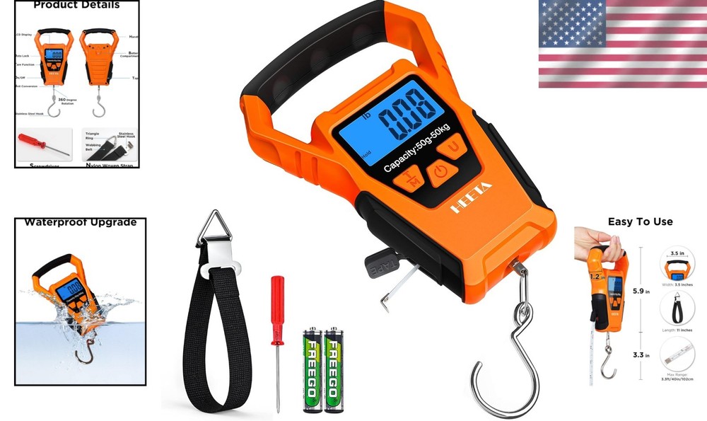 Portable Waterproof Fish Scale with Backlit LCD & Tare Functionality - 110lb