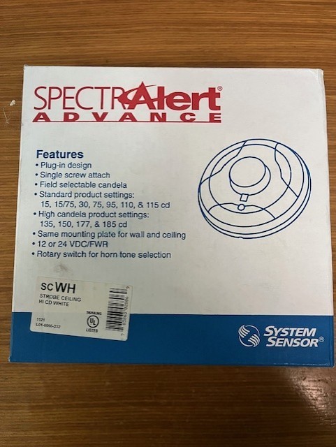 SYSTEM SENSOR SCWH CEILING STROBE WHITE HIGH CANDELA; NEW in OPEN Box