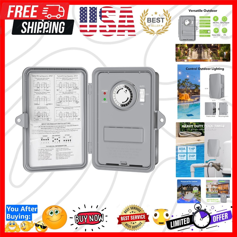 Weatherproof 24-Hour Programmable Timer for High-Power Devices - 120-277 VAC