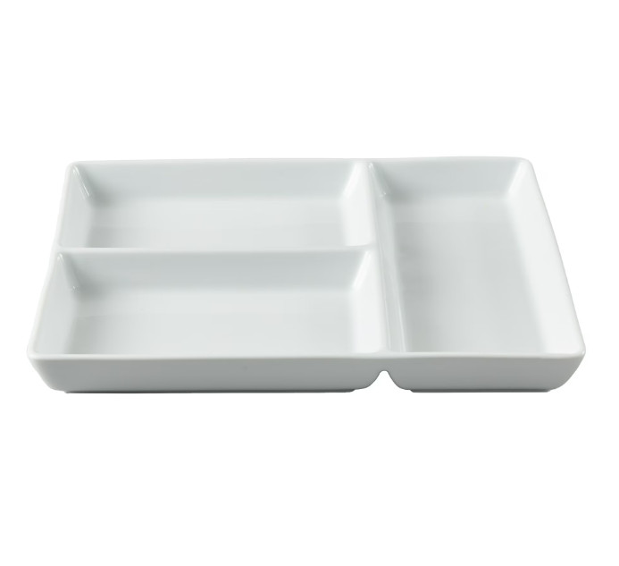White Porcelain Rectangular Divided Tray – 9x10 Inches, Kitchen & Serving