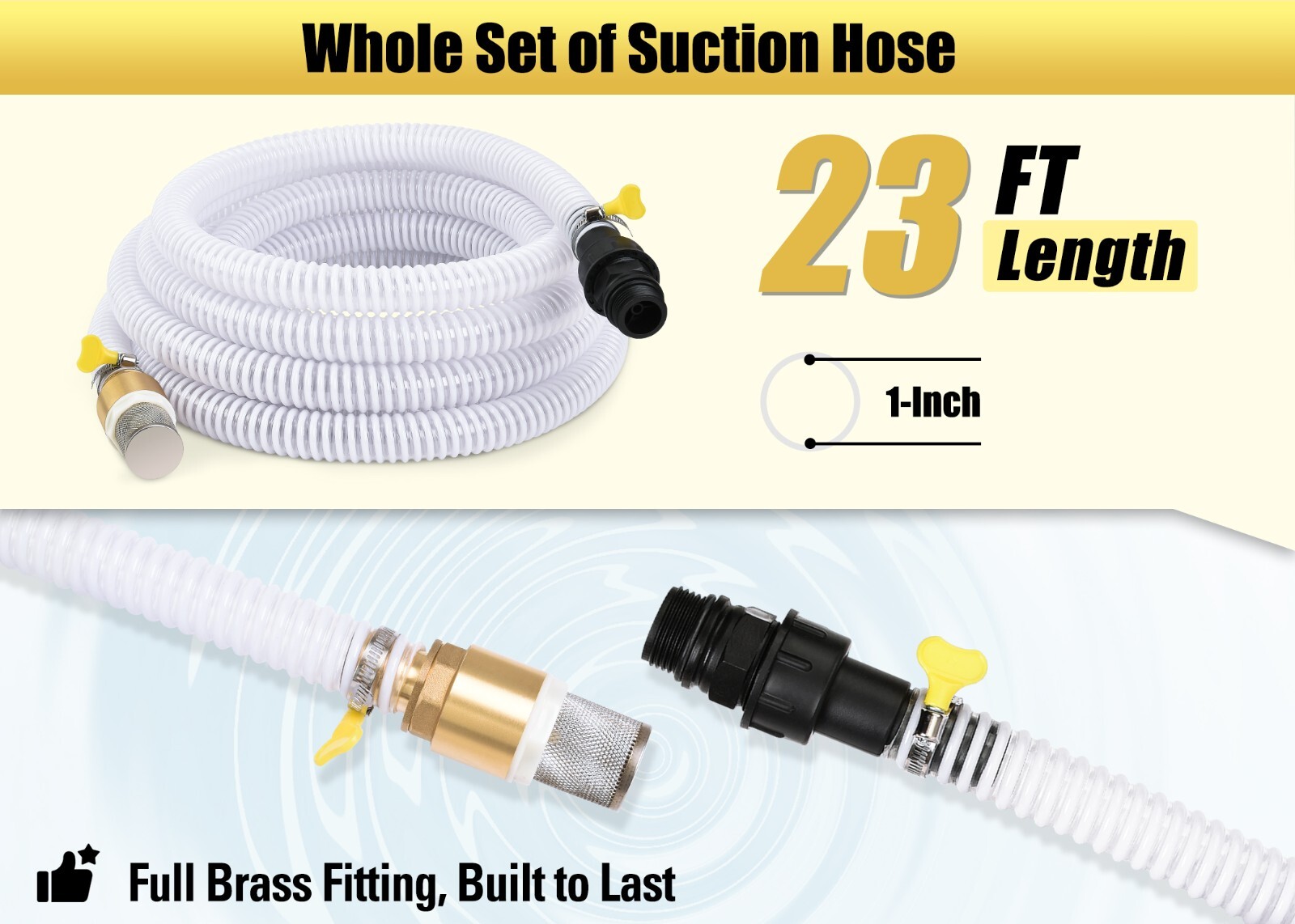 FLUENTPOWER 23FT x 1" Suction Hose Kit with Brass Fitting Check Valve